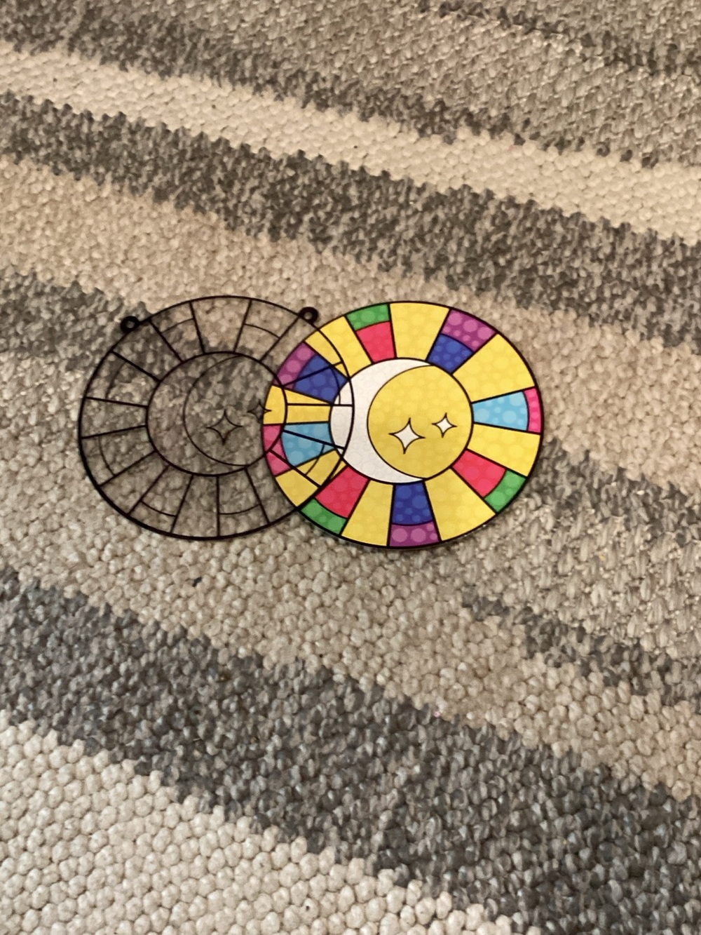 Colorful Sun & Moon Stained-Style Decorative Panel - Multicolor